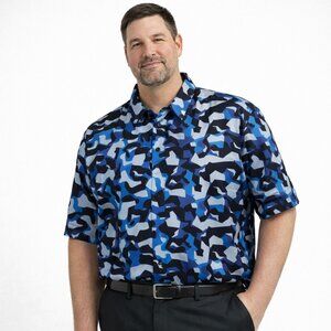 Maelreg Men's Blue Black Abstract Performance Polo Shirt - Size 3XL - NWT